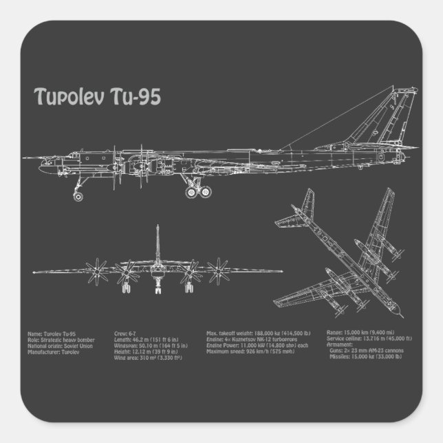 Tupolev Tu-95 - Flugzeugkonzepte PD Quadratischer Aufkleber (Vorderseite)
