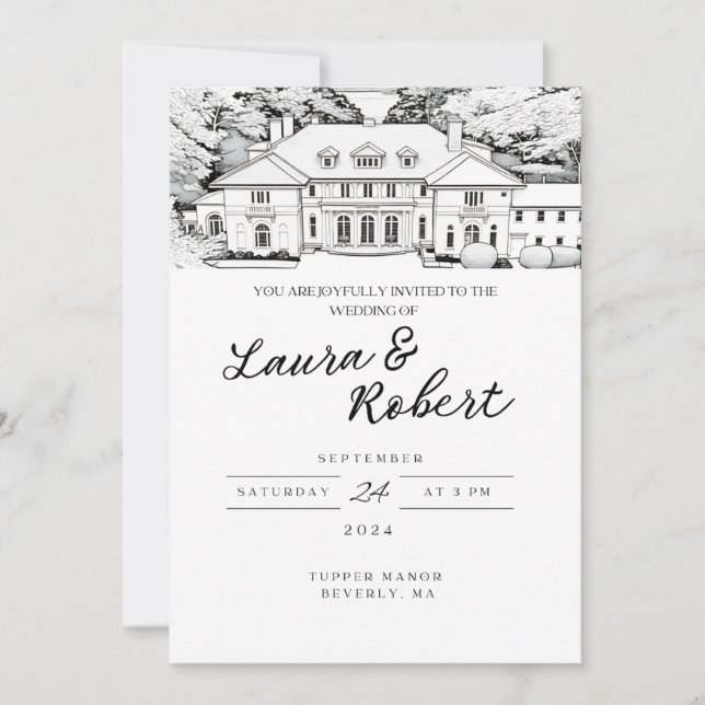 Tupper Manor Massachusetts Custom Venue Einladung (Vorderseite)