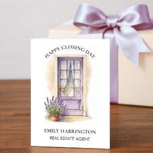 Tür aus Lavendel-Aquarell für Immobilienmakler zum Karte