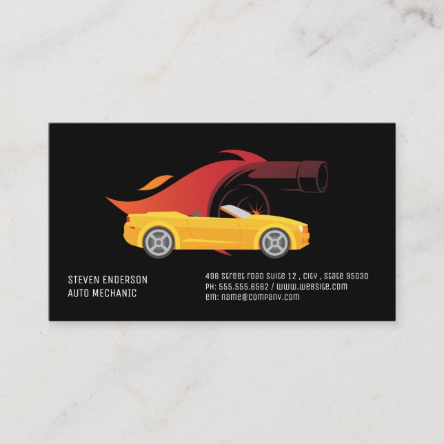 Turbofeuer | Gelbes Auto Visitenkarte (Vorderseite)