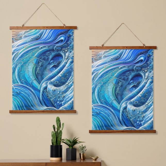 Turbulenzstrom im Meer, Abstrakte Kunst Wandteppich Mit Holzrahmen (Asymmetrisch)