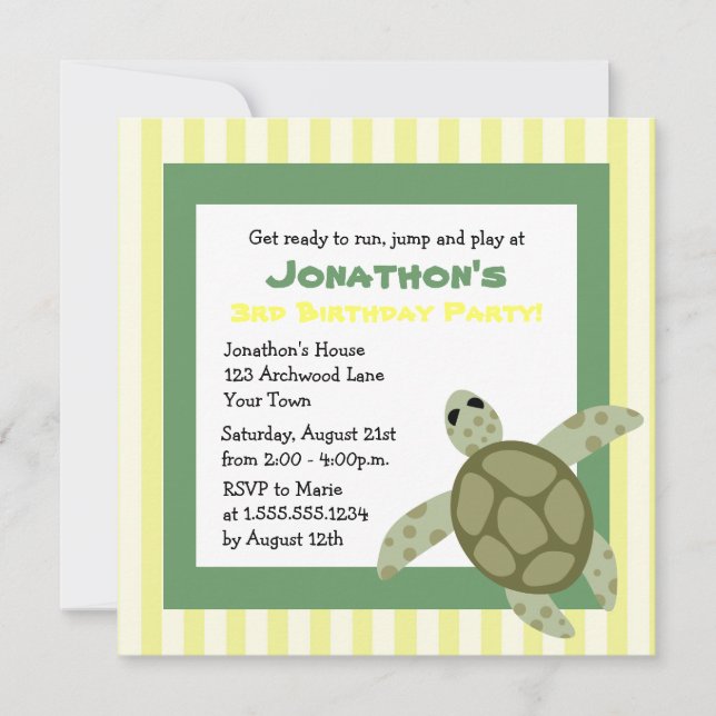 Turc de mer de Cute Invitation d'anniversaire Jaun (Devant)