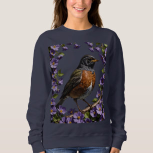 Turdus migratorius Vogel umgeben von Veilchen Viol Sweatshirt