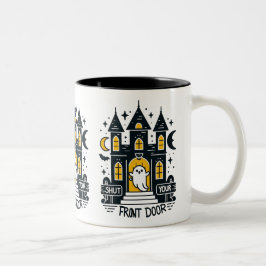 Türe zu-Tasse – Leuchtendes Spukhaus Zweifarbige Tasse