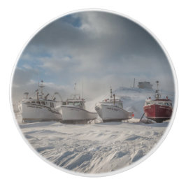 Türgriff, Fischerboote im Schnee Keramikknauf