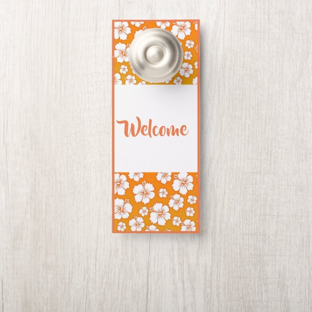 Türhanger-Willkommensdruck Orange und Weißer Hibis Türanhänger (Auf Knauf)