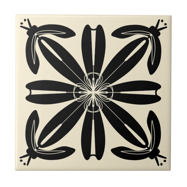 Turia Spanish Art Nouveau Black and Creme Tile Fliese (Vorderseite)