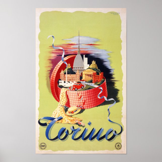 Turin Italien Vintage Reiseplaner restauriert Poster (Vorne)
