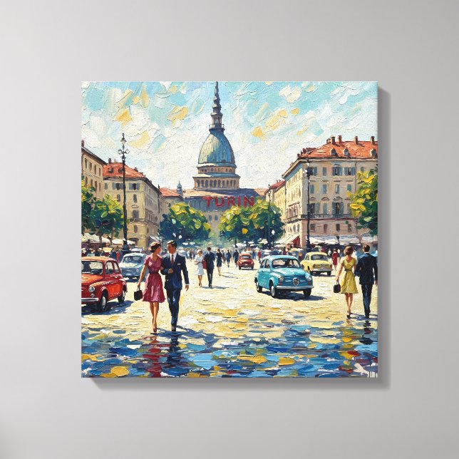 Turin Italy Piazza Castello Vintage Stretched Canv Leinwanddruck (Vorderseite)