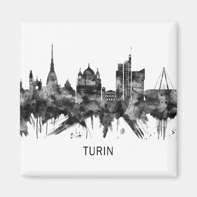 Turin Italy Skyline BW Magnet (Vorne)