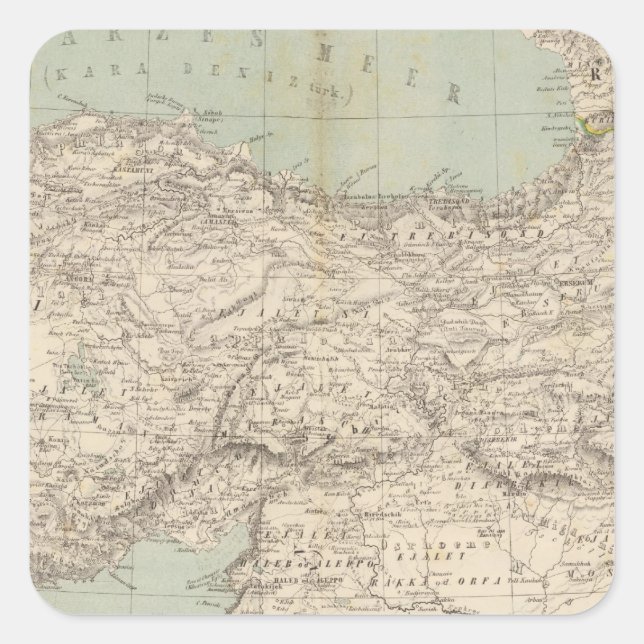 Türkei Atlas-Karte Quadratischer Aufkleber (Vorderseite)