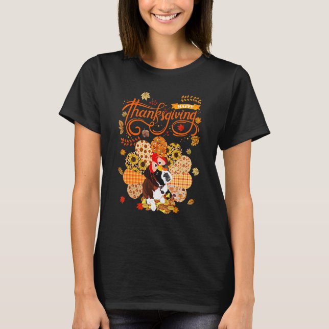 Türkei Dog Boxer Happy Thanksgiving Herbst Ou T-Shirt (Vorderseite)