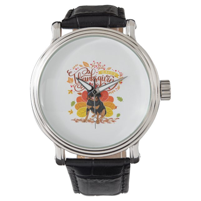 Türkei Erntedank Fall Funny Rottweiler Dog Owne Armbanduhr (Vorderseite)