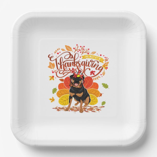 Türkei Erntedank Fall Funny Rottweiler Dog Owne Pappteller (Vorderseite)
