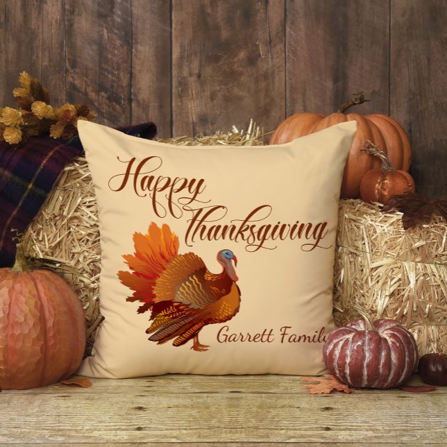 Türkei Fall Familienname Happy Thanksgiving Kissen (Von Creator hochgeladen)