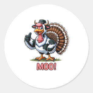 Türkei in Kuhkostüm, Moo Funny Erntedank Runder Aufkleber