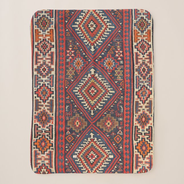 Türkei Kilim Aztec Red Blue Tan  Sherpadecke (Vorderseite)