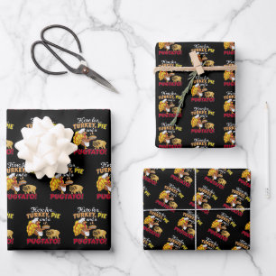 Türkei, Kuchen und ein Pugtato Erntedank Mops Dog Geschenkpapier Set