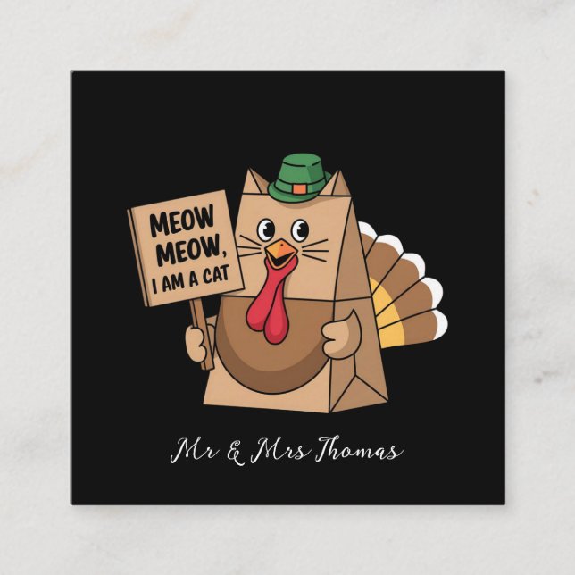 Türkei Paper Bag Meow Funny Erntedank Chat Quadratische Visitenkarte (Vorderseite)