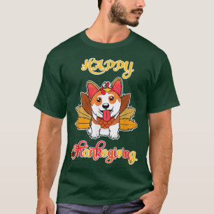 Türkei Pilgrim Ride Corgi Dog Happy Thanksgiving T-Shirt