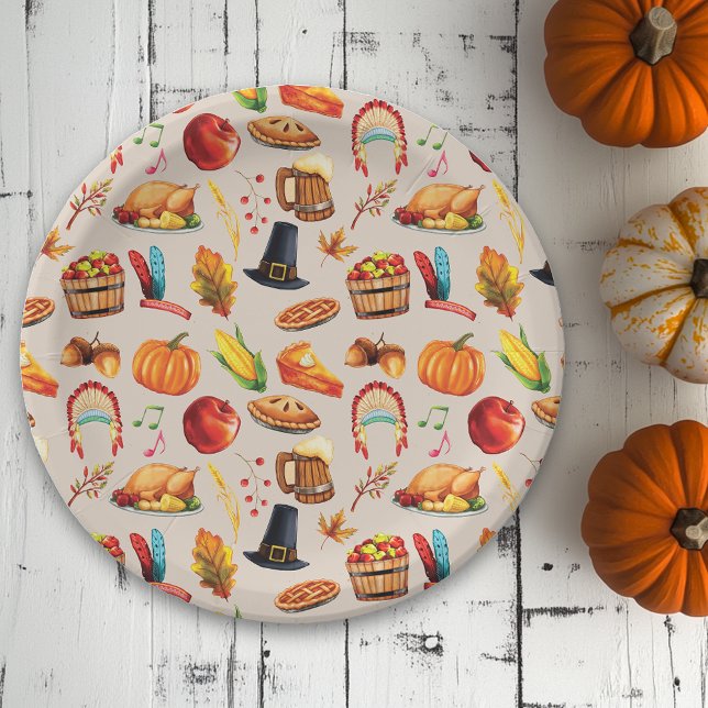 Türkei Pumpkin Fall Erntedank Fun Muster Pappteller (Von Creator hochgeladen)