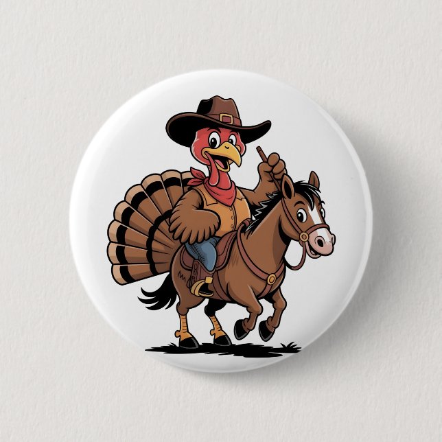 Türkei Reiten eines Pferdes Cowboy Türkei Erntedan Button (Vorderseite)
