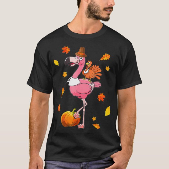 Türkei Riding Flamingo Erntedank Day T-Shirt (Vorderseite)