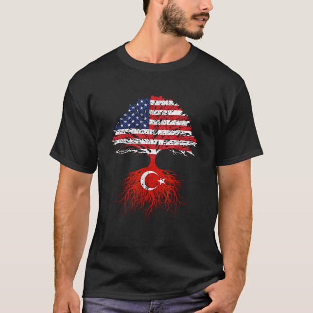 Türkei Roots Türkisch USA Flaggen Naturaliza T-Shirt (Vorderseite)