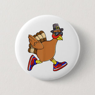 Türkei Trot Funny Erntedank Day Running Pilgrim Button