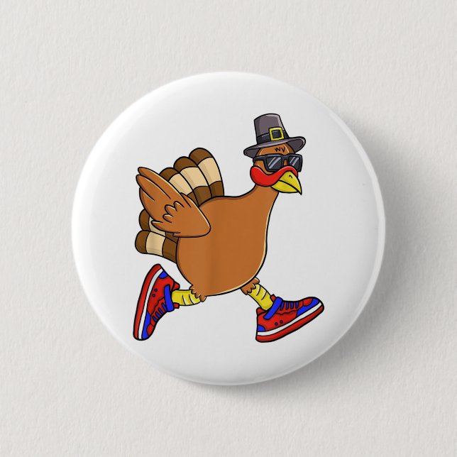 Türkei Trot Funny Erntedank Day Running Pilgrim Button (Vorderseite)
