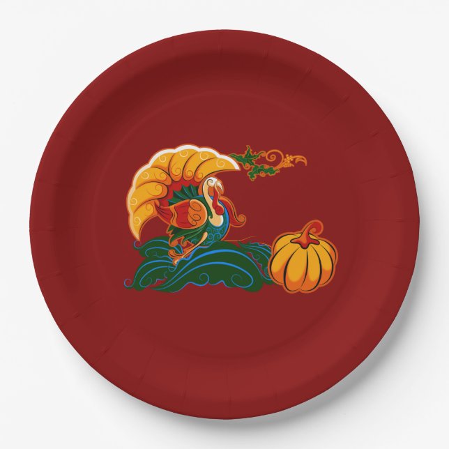 Türkei und Pumpkin-Erntedank Pappteller (Vorderseite)