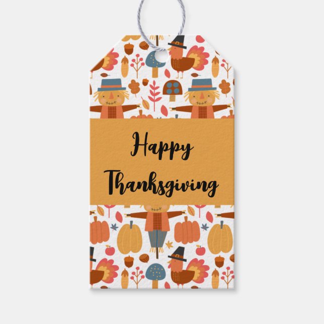 Türkei und Scarecrow Erntedank Pattern Geschenkanhänger (Vorderseite)