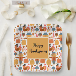 Türkei und Scarecrow Erntedank Pattern Pappteller