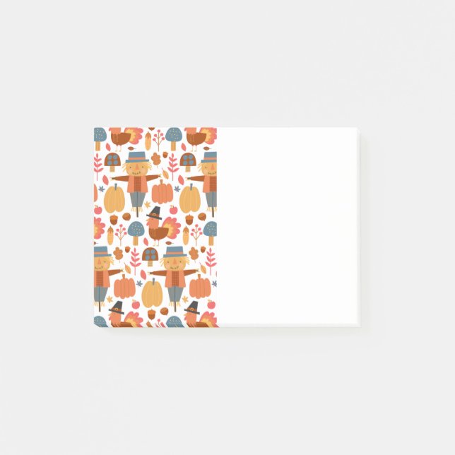 Türkei und Scarecrow Erntedank Pattern Post-it Klebezettel (Vorderseite)