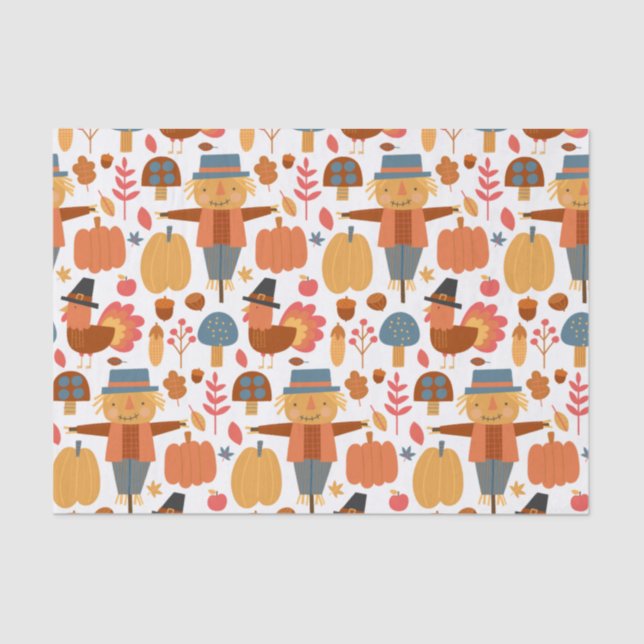 Türkei und Scarecrow Erntedank Pattern Seidenpapier (Vorderseite)