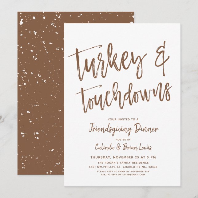 Türkei und Touchdown | Friendsgiving Party Brown Einladung (Vorne/Hinten)