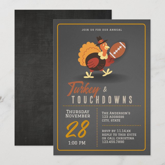 Türkei und Touchdowns Türkei Bowl Einladung (Vorne/Hinten)