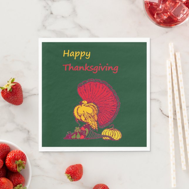 Türkei und Veggies glücklich Thanksgiving grün Serviette (Beispiel)