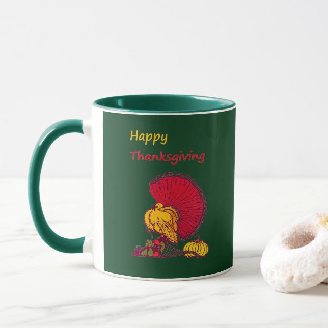 Türkei und Veggies glücklich Thanksgiving grün Tasse (Mit Donut)