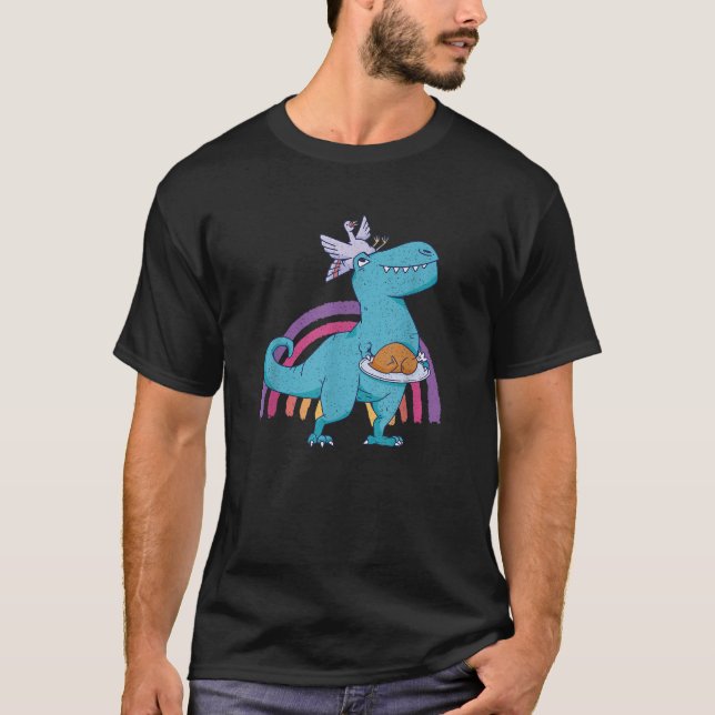 Türkei zu Dinosaurier Funny Erntedank T Shirt (Vorderseite)