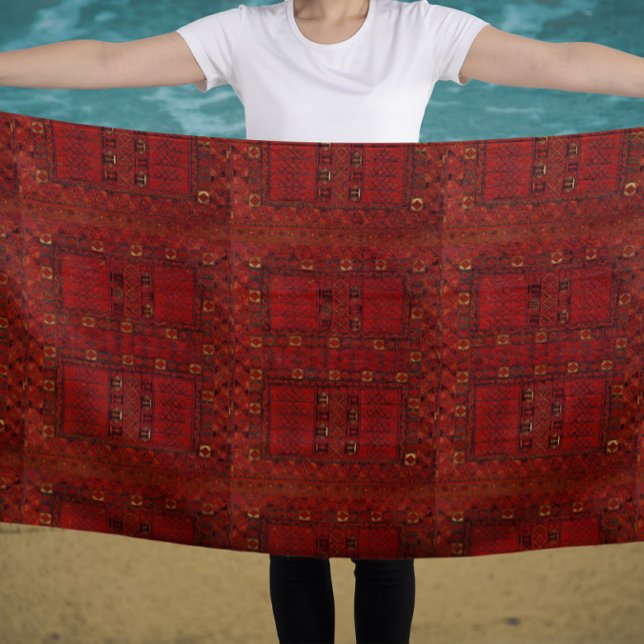 Turkestan rotes Teppichmuster Strandtuch (Von Creator hochgeladen)