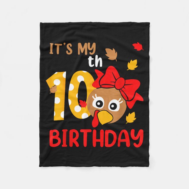 Turkey 10th Birthday Autumn Thanksgiving Party Boy Fleecedecke (Vorderseite)