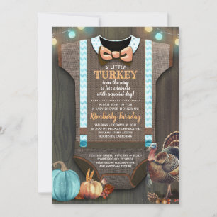 Turkey Baby Shower Fall Pumpkin Rustic Burlap Wood Einladung