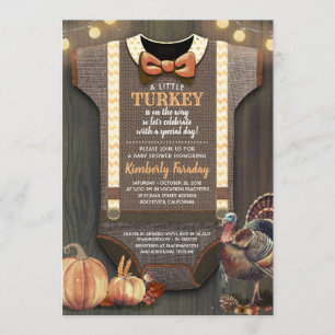 Turkey Baby Shower Fall Pumpkin Rustic Burlap Wood Einladung