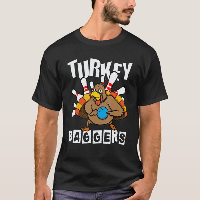Turkey Baggers Bowling  Happy Thanksgiving Day T-Shirt (Vorderseite)