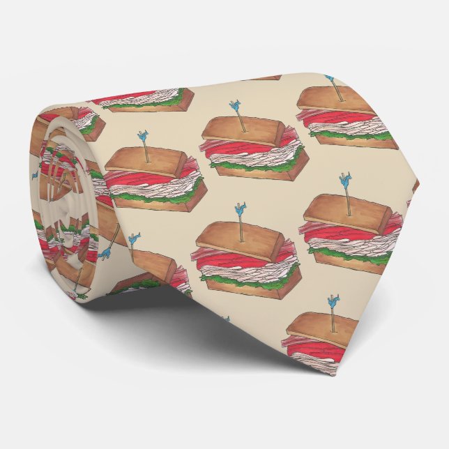 Turkey Club Sandwich Restaurant Diner Deli Print Krawatte (Gerollt)