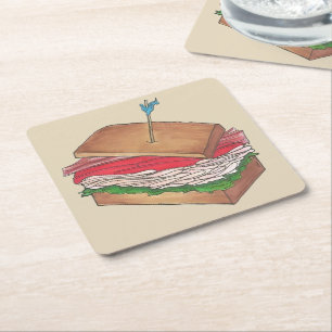 Turkey Club Sandwich Restaurant Diner Feinschmecke Rechteckiger Pappuntersetzer