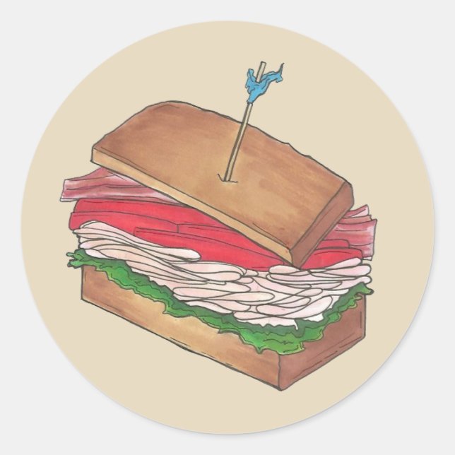 Turkey Club Sandwich Restaurant Diner Feinschmecke Runder Aufkleber (Vorderseite)
