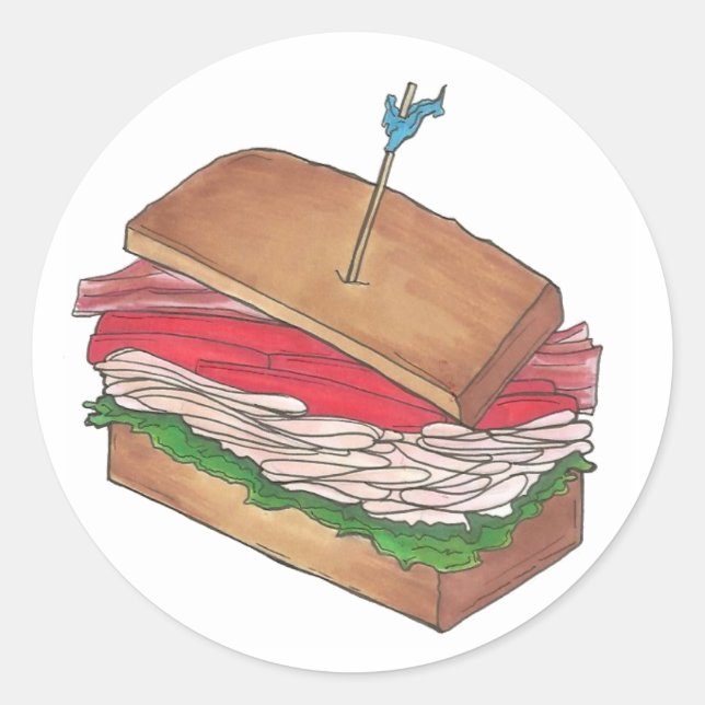 Turkey Club Sandwich Restaurant Diner Feinschmecke Runder Aufkleber (Vorderseite)