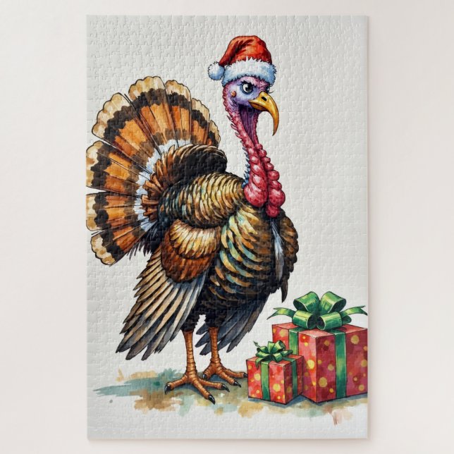 Turkey Clumsily Hiding with Paper Santa Hat (Vertikal)